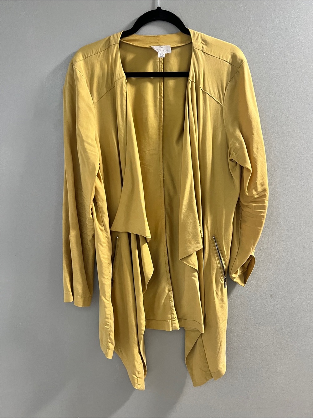 Draped Utility Jacket in Mustard Yellow - Lightweight Open Front